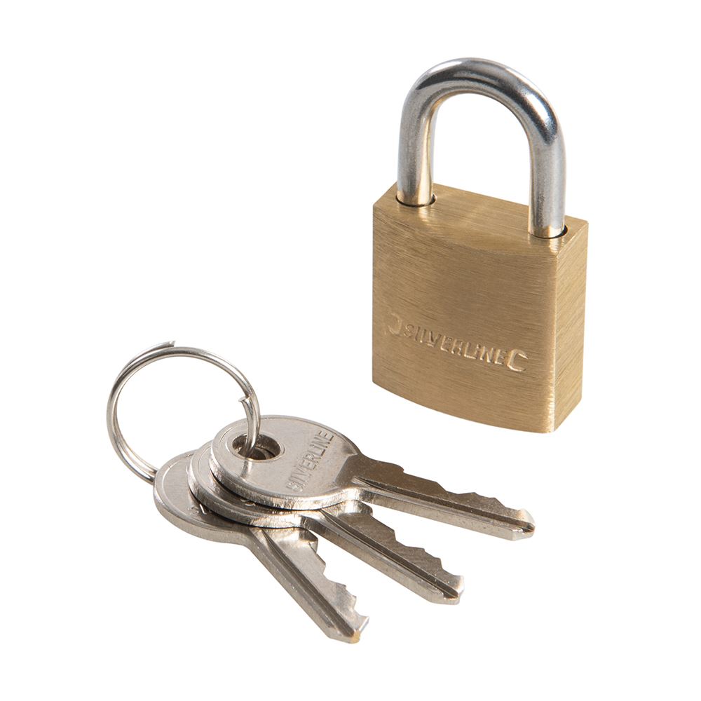 Silverline Brass Padlock, 20mm, Chrome Steel Shackle