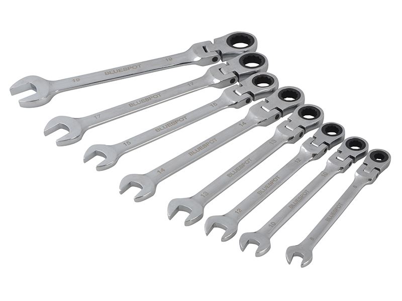 Blue Spot Tools Juego de Llaves de Carraca de Cabeza Flexible de 8 Piezas