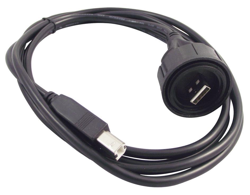 BULGIN IP68 USB A to B 케이블, 2m, 블랙