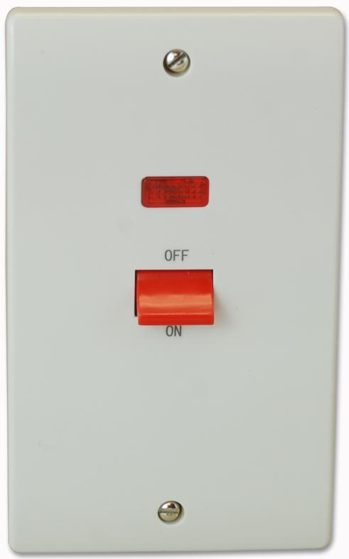 CLICK 45A 2 Gang Single Cooker Switch with Neon, White