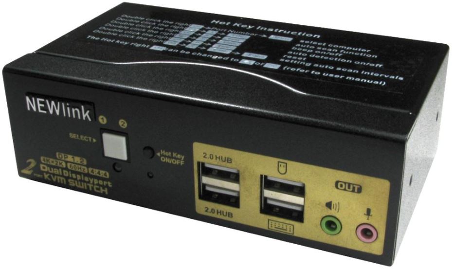 NEWLINK - 2-Port 4K DisplayPort KVM Switch mit Dual-Monitor-Unterstützung