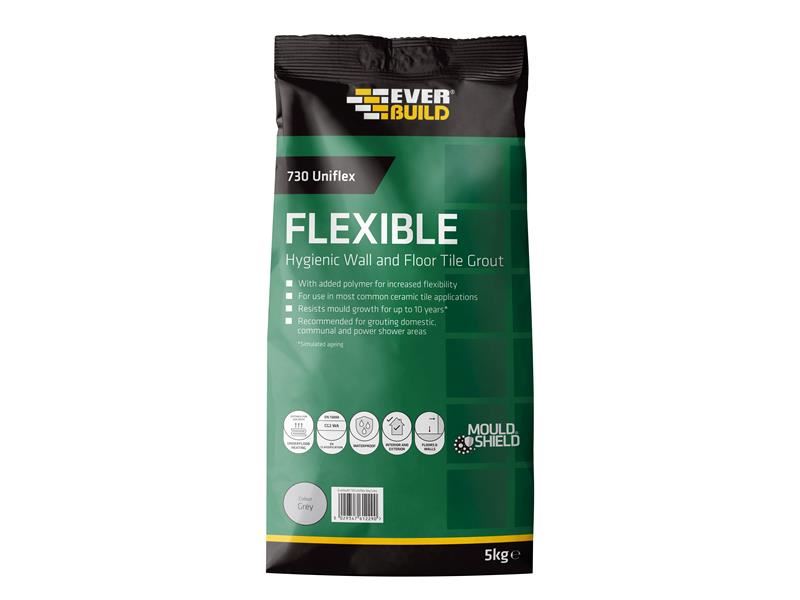 Everbuild 730 Uniflex Hygienic Tile Grout, Grey, 5kg