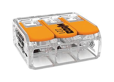 WAGO 221 Sraith Bloc Teorann 3 Phól, 6mm², 41A, 450V