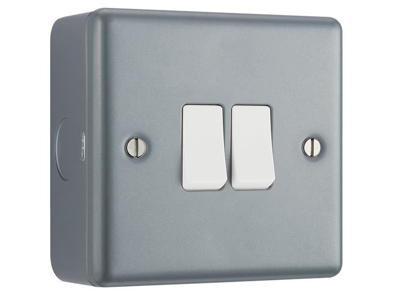 Masterplug Metal Clad 2-Gang 2-Way Light Switch, 10AX