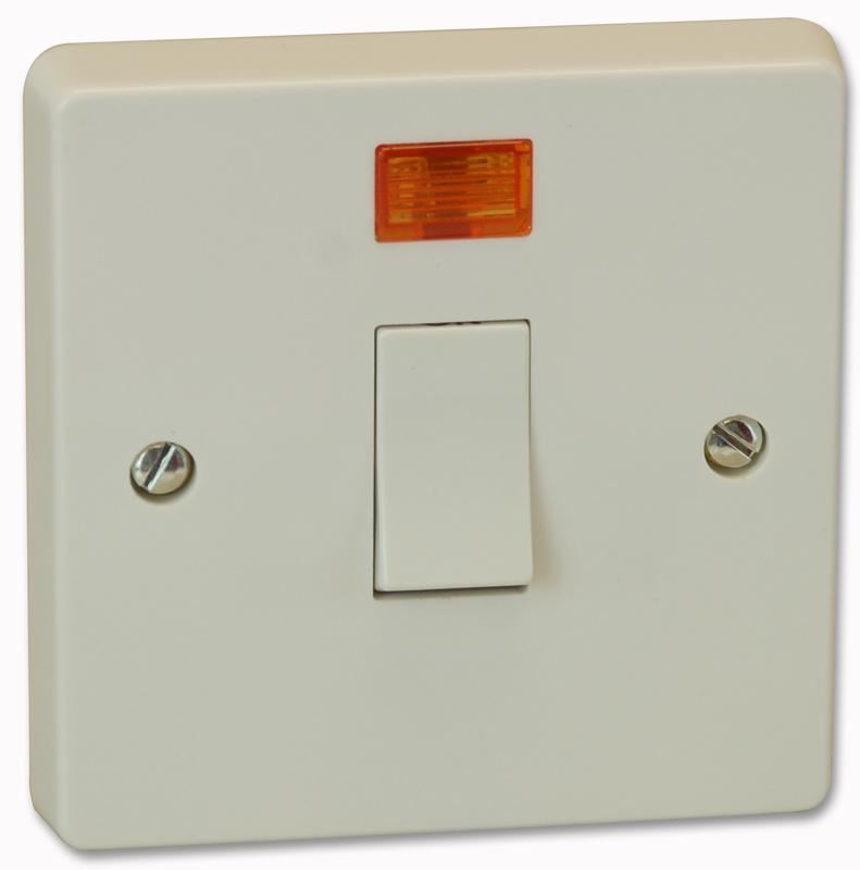 CRABTREE - 1-fach 20A Doppelpoliger Kontrollschalter mit Neon, Weiß