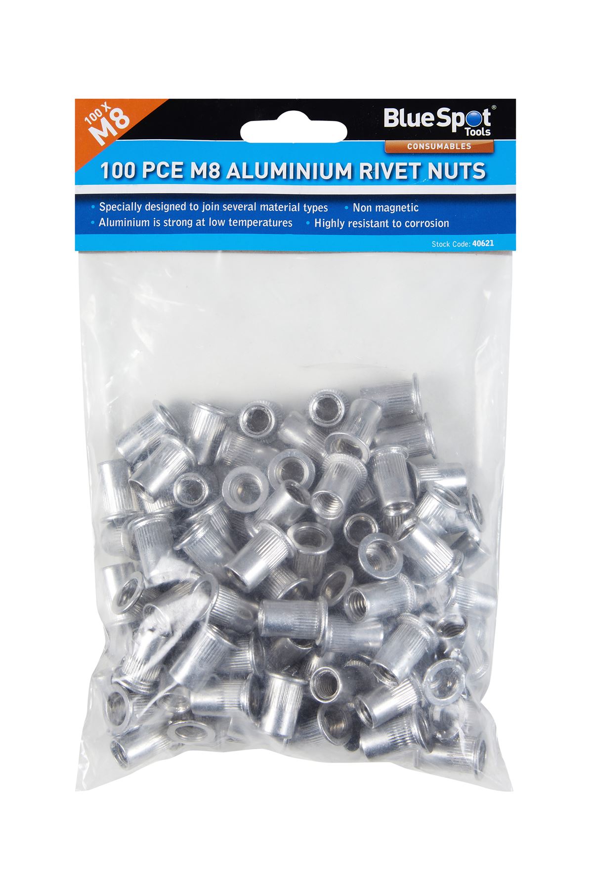 Blue Spot Tools - 100 Keping Rivet Nut Aluminium M8