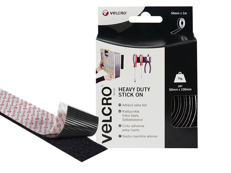 VELCRO Brand Heavy-Duty Stick On Tape 50mm x 1m Black