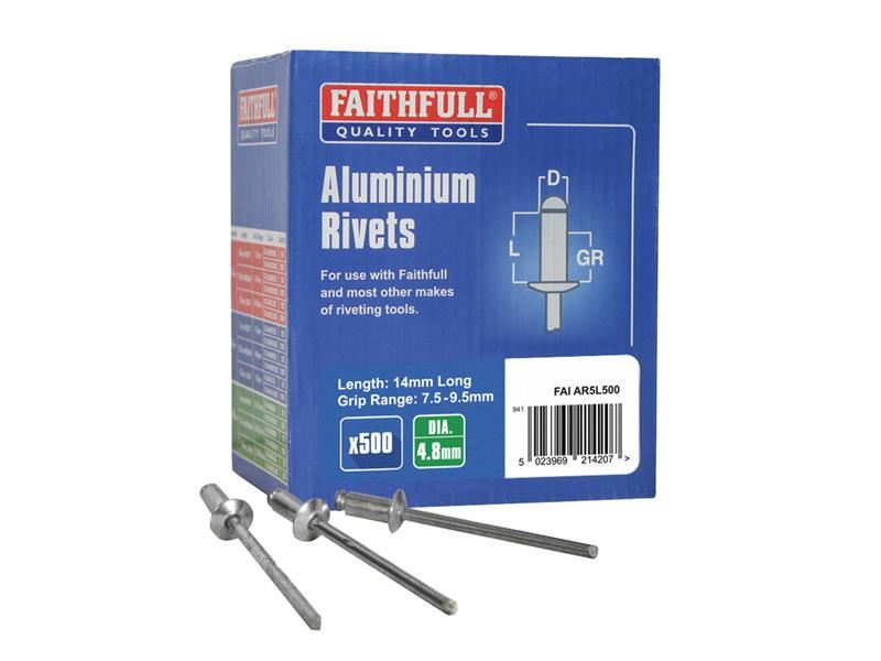 Rebites de Alumínio Faithfull 4.8mm x 14mm (Embalagem de 500)