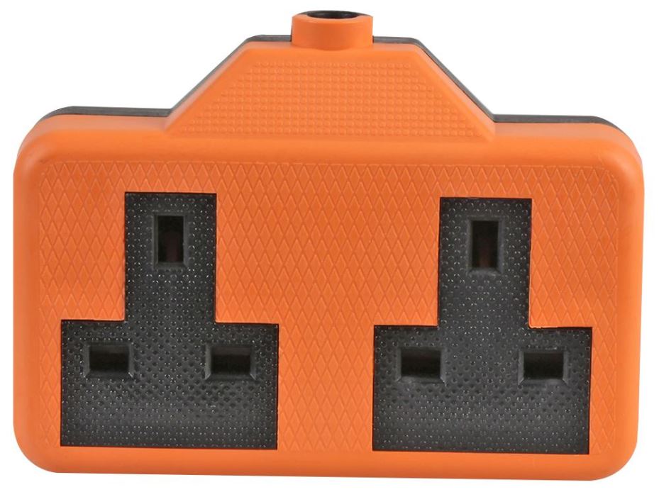 PRO ELEC Rubberised 2-Way Extension Socket, 13A, Orange