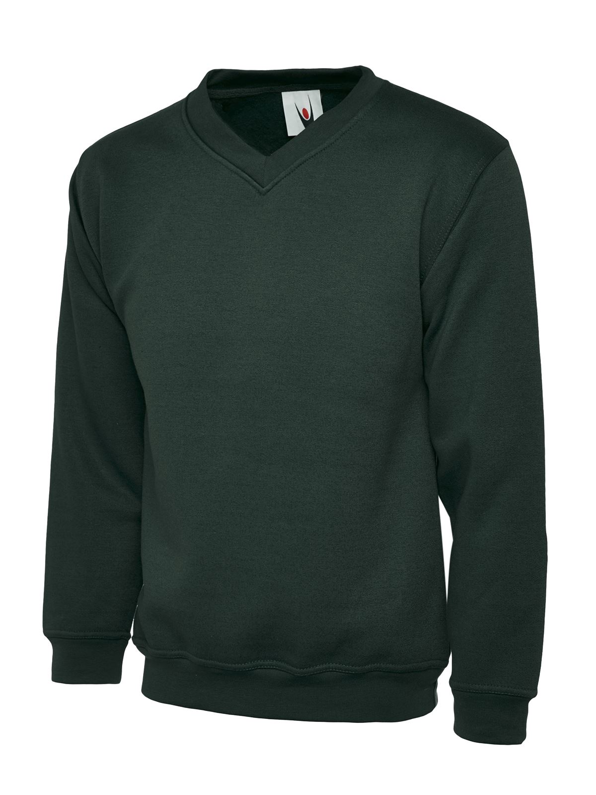 Uneek Premium V-Neck Sweatshirt - 50% Polyester, 50% Cotton - Bottle Green - XL