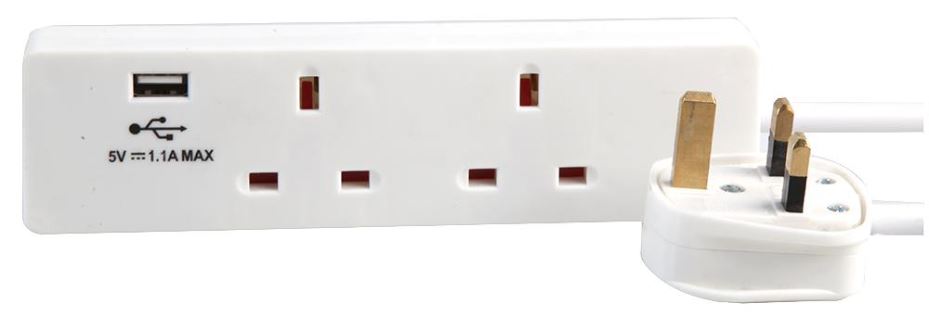 PRO ELEC - Multiprise 2 Prises + USB, 1m