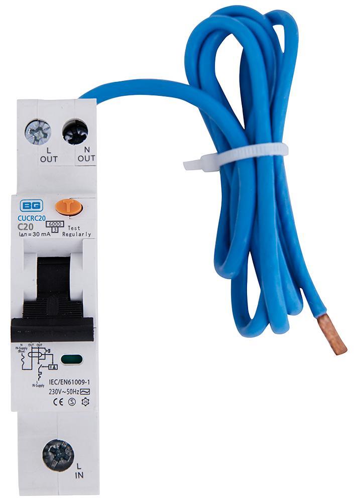 BG Electrical RCBO 20A Monopolar, Tipo A, Curva C, 18mm