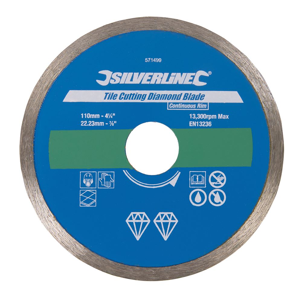 Silverline Diamant-Trennscheibe für Fliesen - 110 x 22,23mm durchgehende Rand