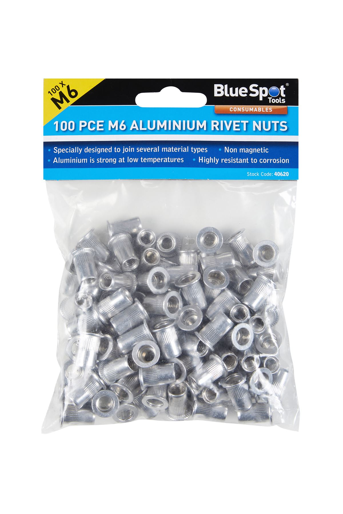 Blue Spot Tools 100 pièces rivets filetés alu M6