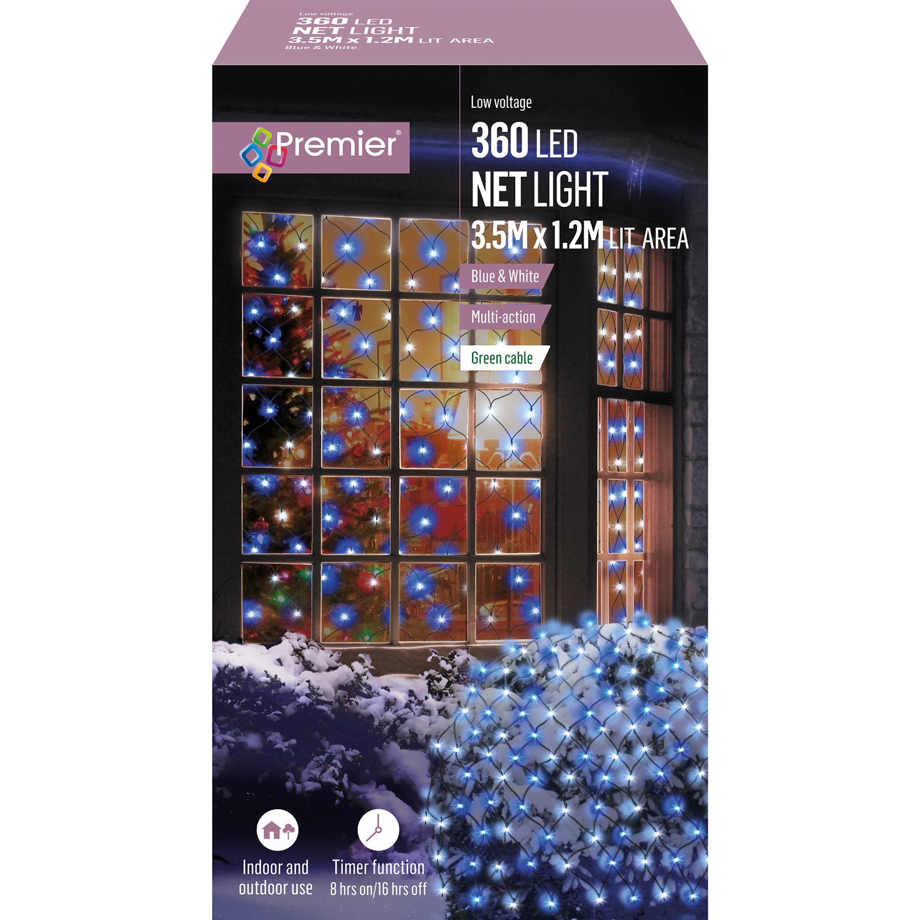 Premier 360 LED Kerstnetverlichting - Blauw & Wit, 3,5m x 1,2m