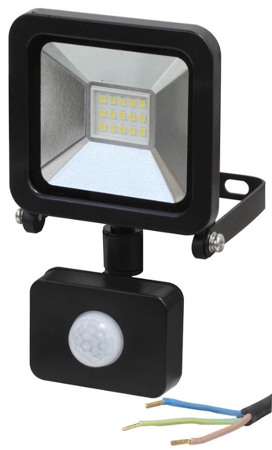 PRO ELEC 10W LED Reflektor s PIR, 800lm, 6000K, černý, IP44