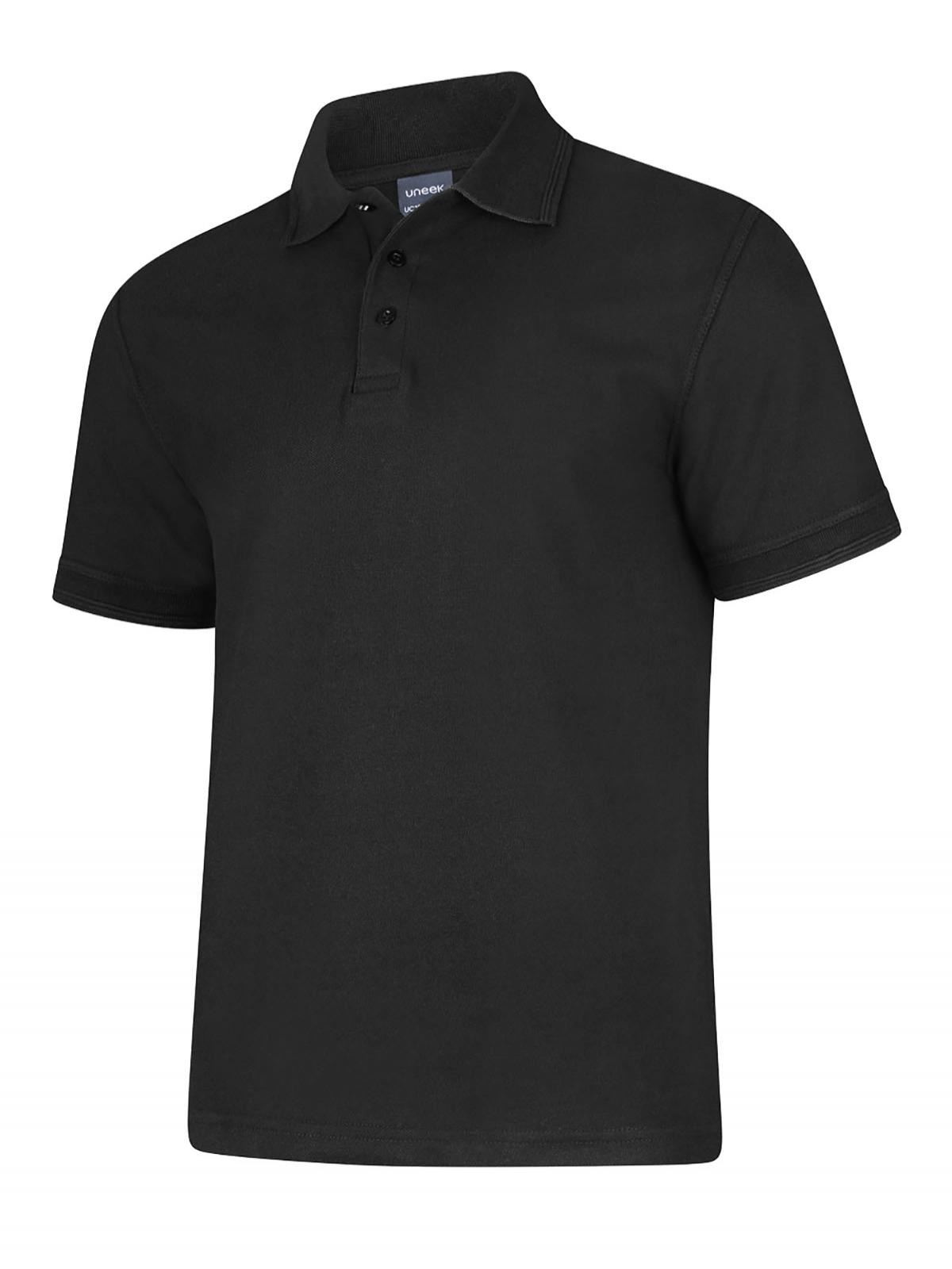 Uneek Deluxe Polo Shirt - Black, 50% Polyester, 50% Cotton, Size XL