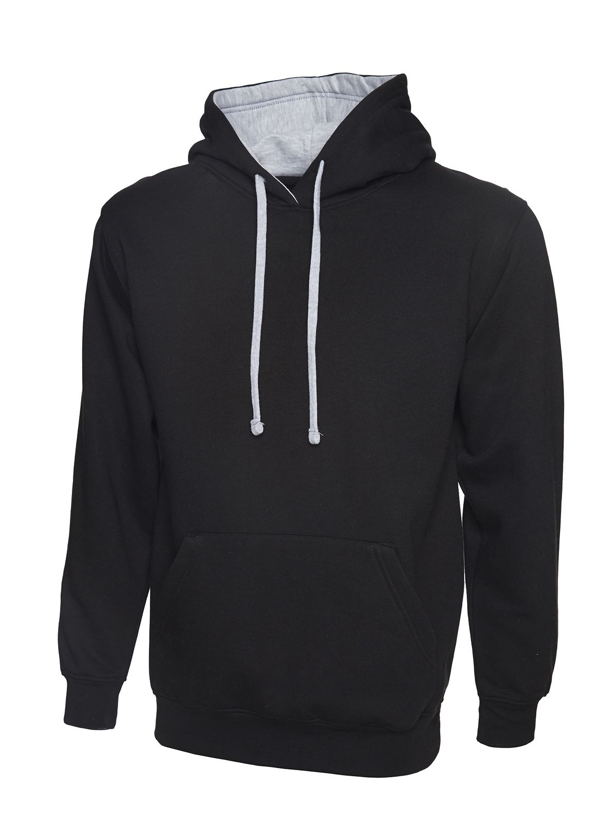 Uneek Clothing 男女通用撞色連帽衛衣 - 50%聚酯纖維 50%棉 - 黑色/灰褐色 - 3XL