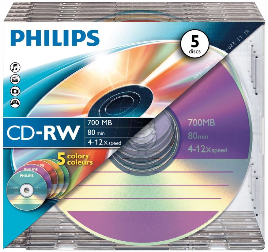 PHILIPS CD-RW vierges, Vitesse 12x, Pack de 5