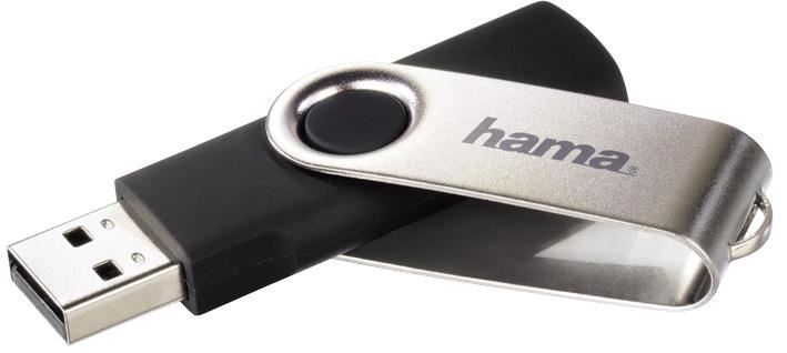 HAMA Rotate USB 2.0 Flash Drive, 8GB, Black/Silver