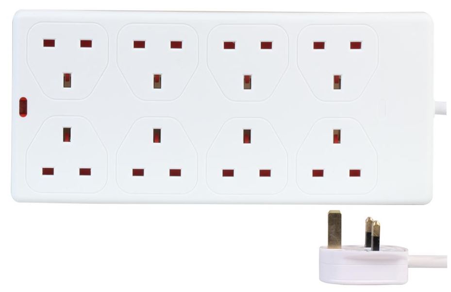 PRO ELEC 8連式延長コード ホワイト 13A 1m