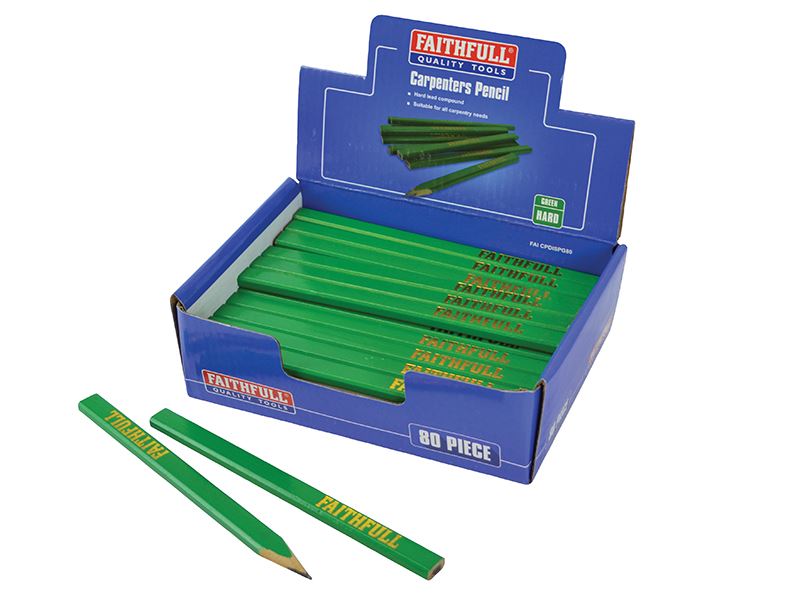 Faithfull Matite da Falegname Verde, Dure, Confezione da 80