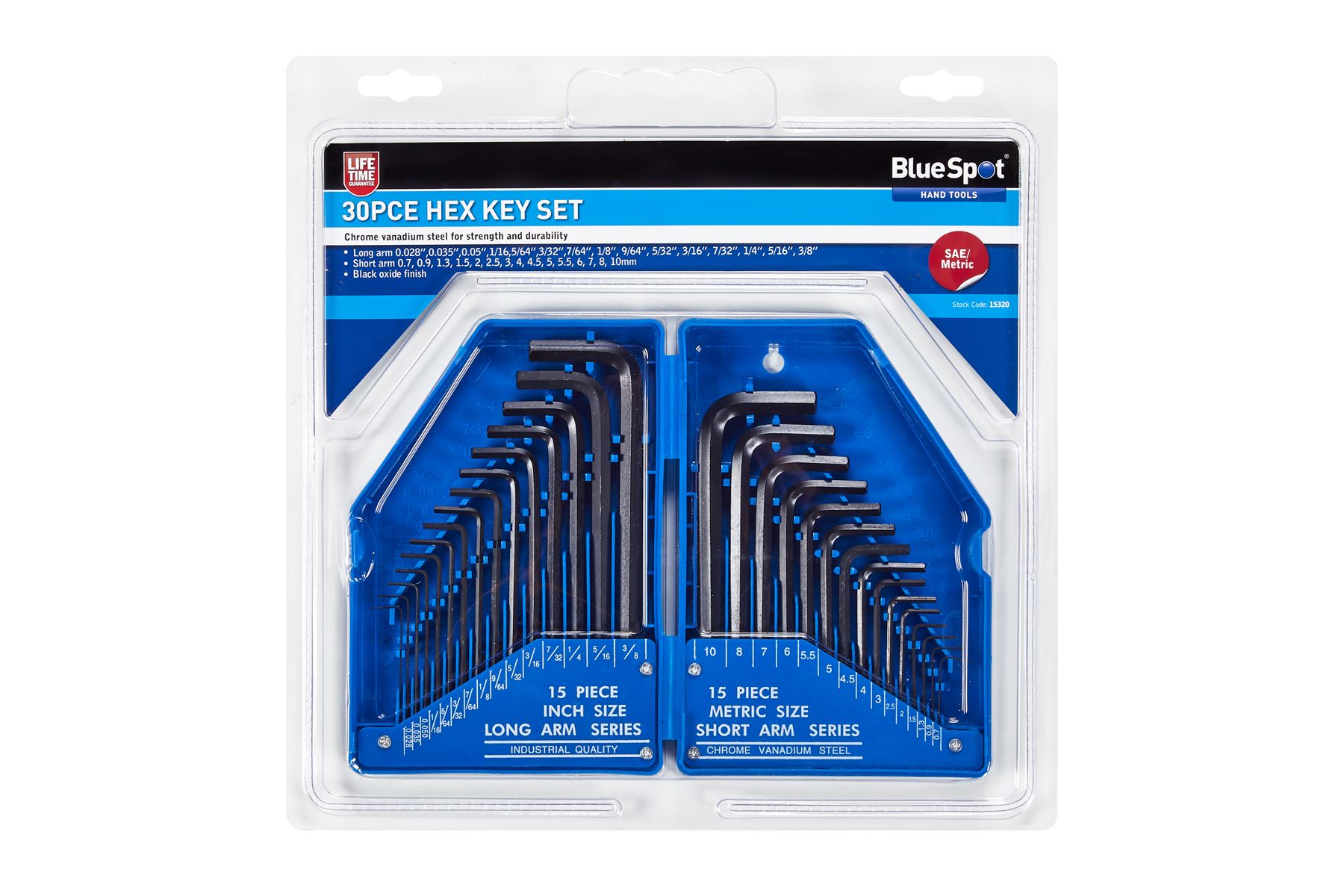 Blue Spot 30-Piece Metric & Imperial Hex Key Set, Chrome Vanadium