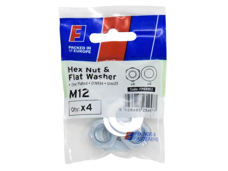 ForgeFix - Lot de 4 Écrous et Rondelles M12, Zingués