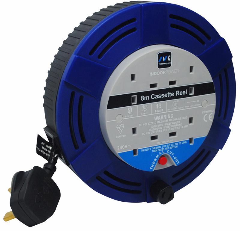 MASTERPLUG 8m Cassette Reel, 4 Socket, 13A
