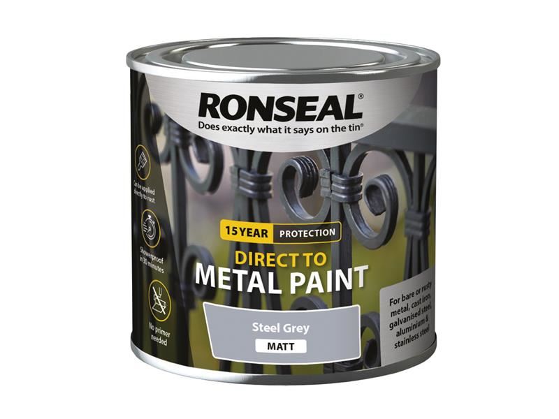 Ronseal Direct to Metal Paint – Steel Grey Matt 250ml