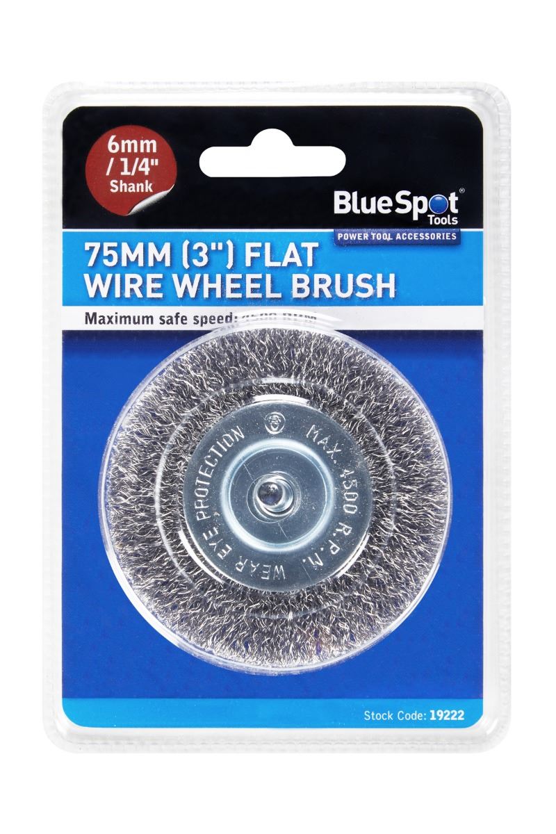 Blue Spot Spazzola Rotante a Filo Piatto da 75mm con Codolo da 6mm