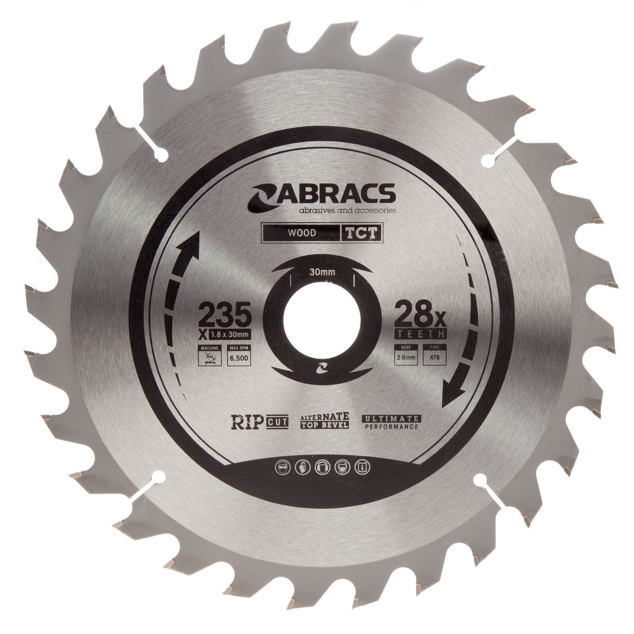 Lame de scie circulaire Abracs TCT pour bois, 235mm x 30mm, 28 dents