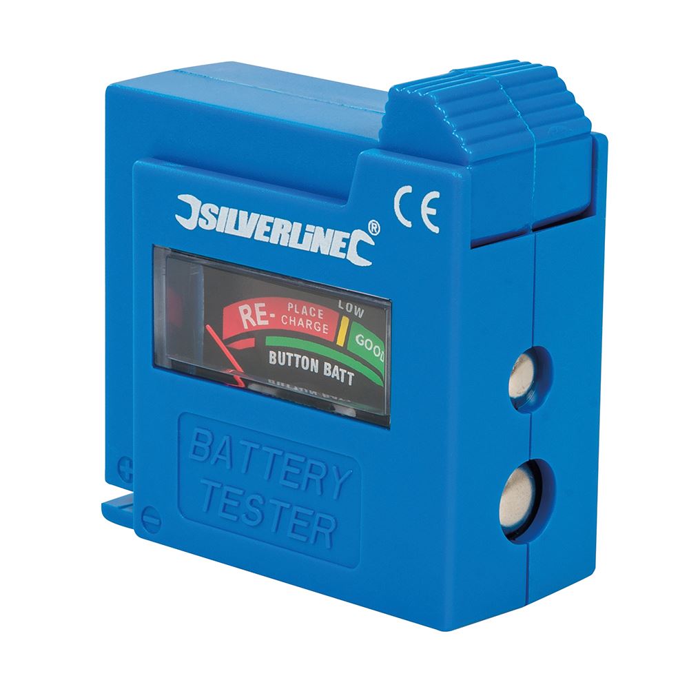 Silverline Probador de Pilas Compacto para AAA/AA/C/D/9V/LR1/A23/Pilas de Botón