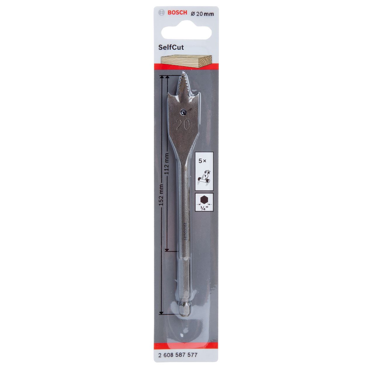Broca Plana SelfCut Bosch, Canto Hexagonal, 20mm x 152mm