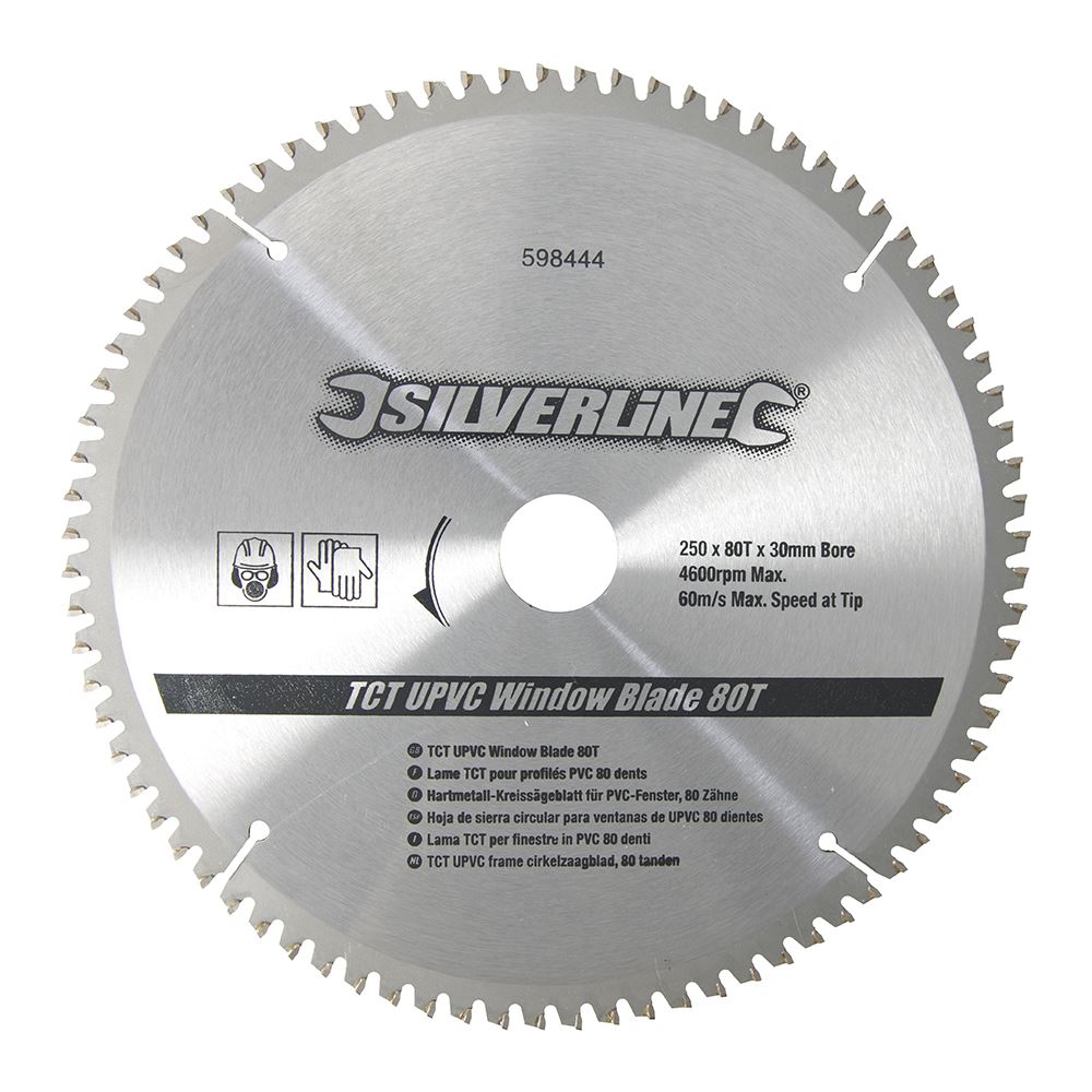 Silverline TCT UPVC Fensterblatt 80T - 250 x 30 - 25, 20, 16mm Ringe