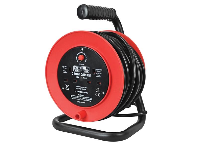 Faithfull Power Plus 오픈 드럼 케이블 릴 240V 13A 2구 15m