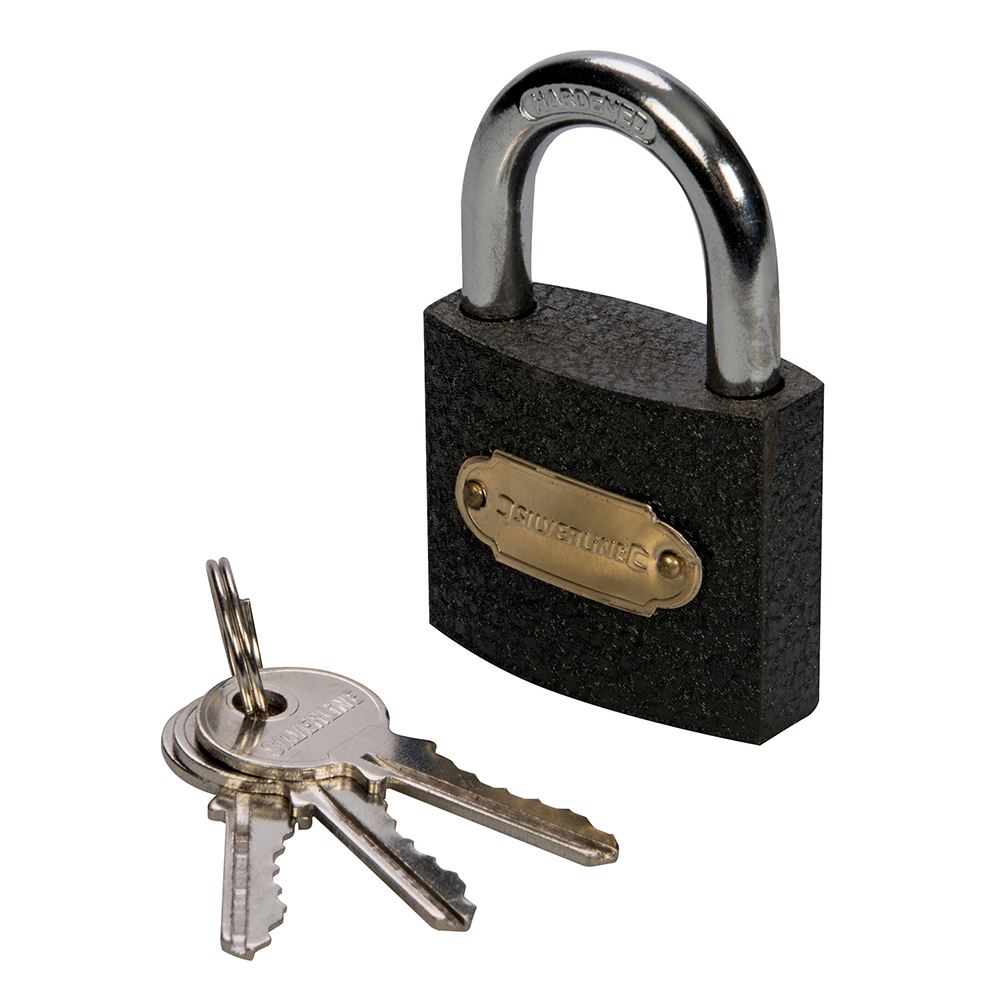 Silverline Iron Padlock, 50mm with Brass Cylinder & Steel Shackle