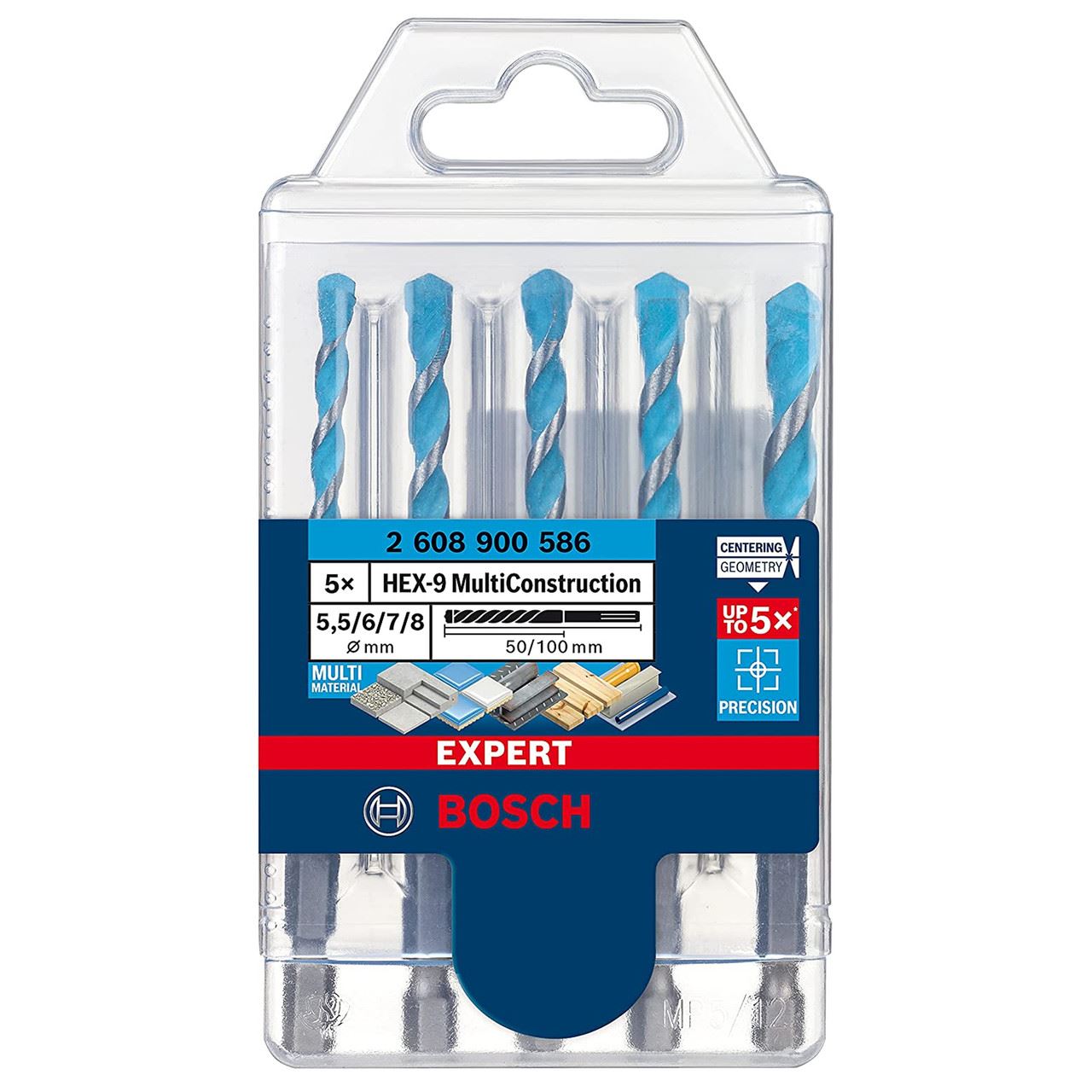 Bosch HEX-9 Multi Construction Drill Bit Set, 5.5-8mm, Pack of 5