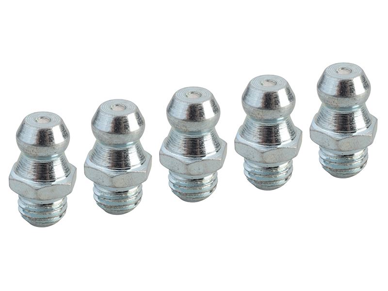 Faithfull Straight Grease Nipple, 1/4in UNF, Zinc Plated (Pack of 5)