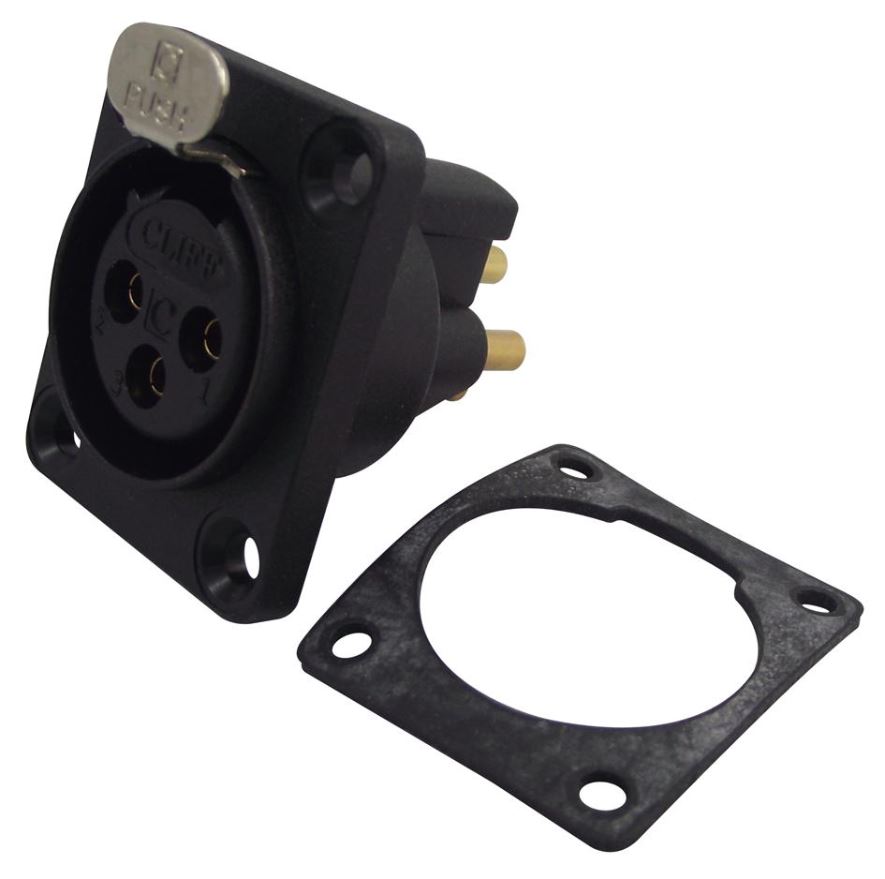 CLIFF 3-Pin XLR Socket, Panel Mount, Airtight, Gold Plated