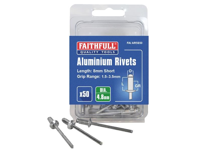 Faithfull - Aluminium-Niete 4,8 x 8mm Kurz, 50 Stück