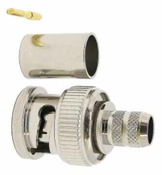 VDC Plocóid BNC Crimp 75 Ohm, Comhdhúilte Órga, 3GHz, Cábla RG6U