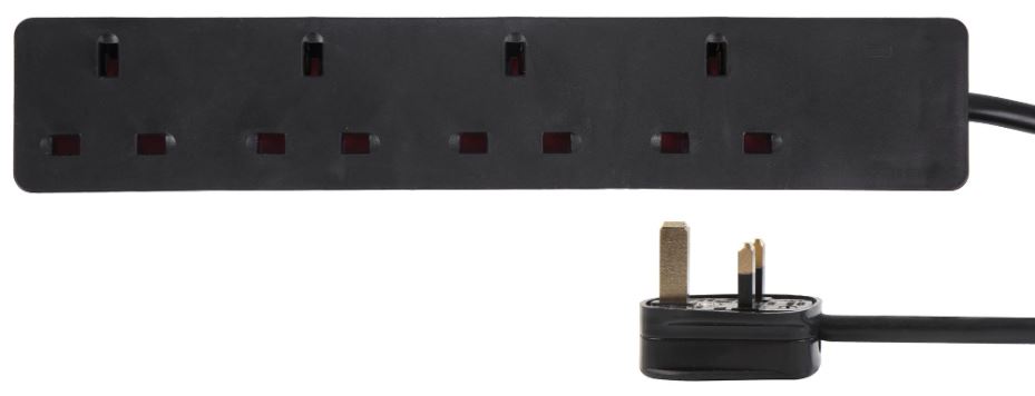 PRO ELEC Alargador de Corriente, 4 Tomas, 7.5m, Negro