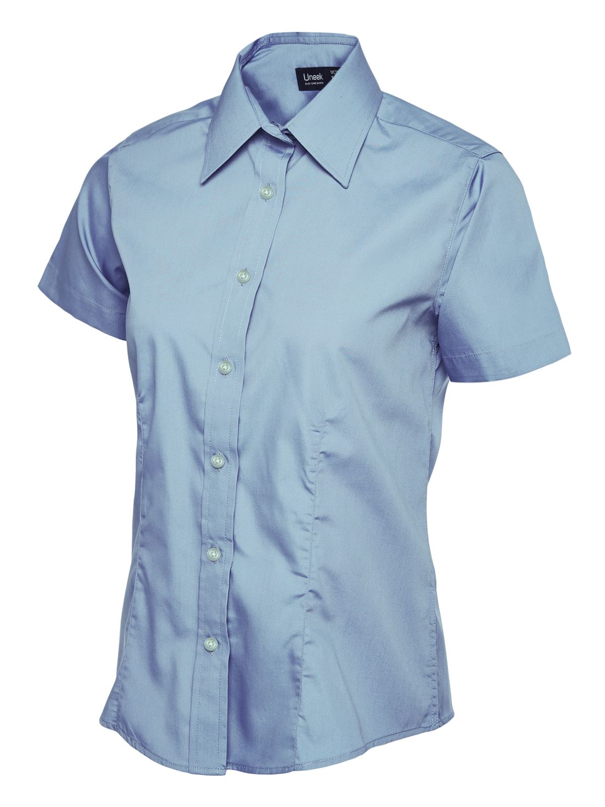 Uneek Women's Poplin Half Sleeve Shirt, Light Blue, XS