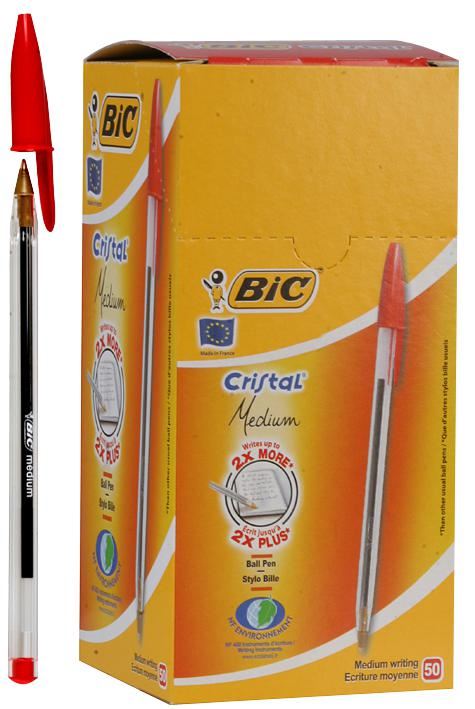 BIC Cristal Medium Tip Ballpoint Pens - Pack of 50 (Red)