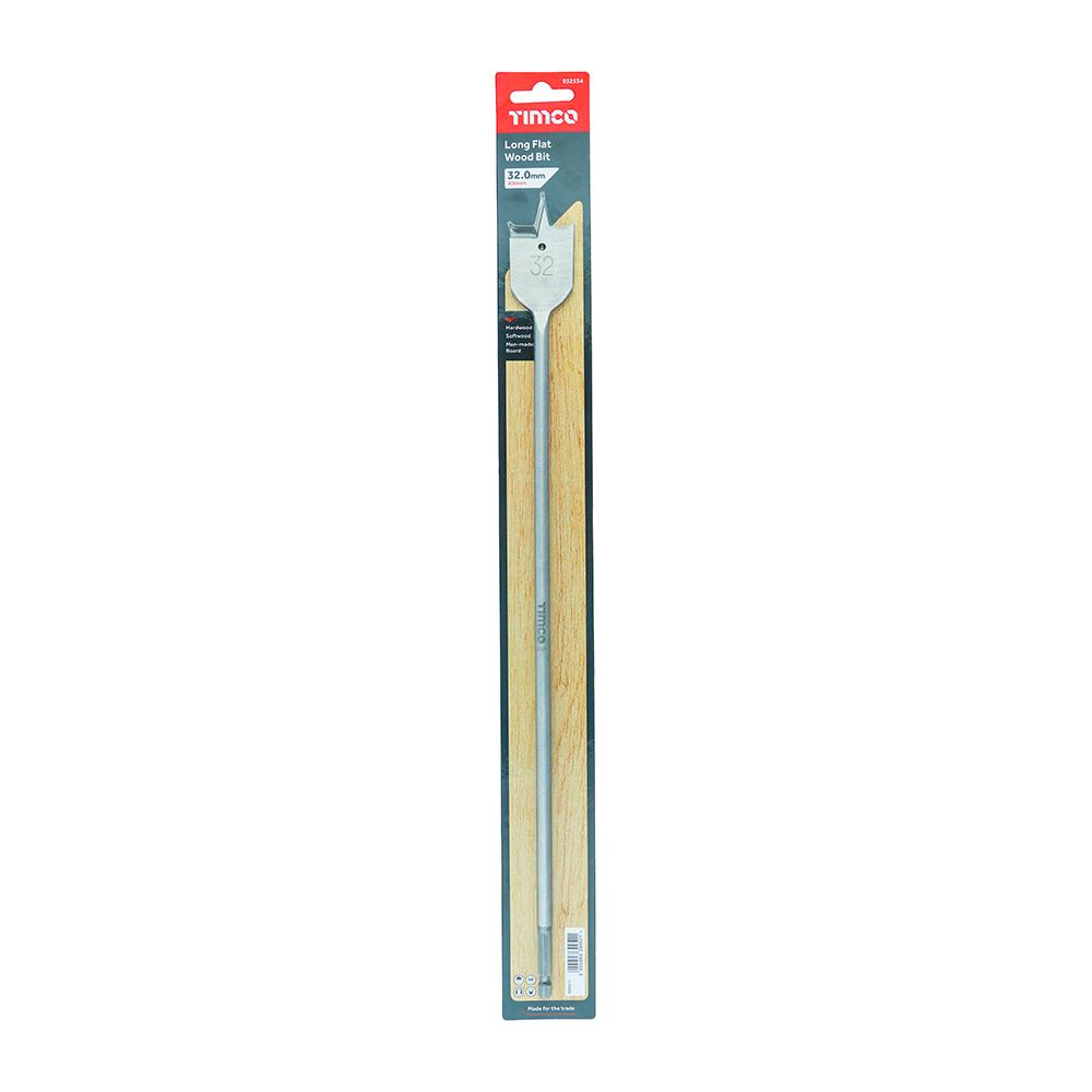 Broca Longa Plana Timco para Madeira, 32mm x 400mm, Aço Carbono