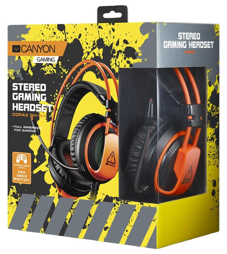 CANYON Corax Headset de Jogo Estéreo, Preto/Laranja