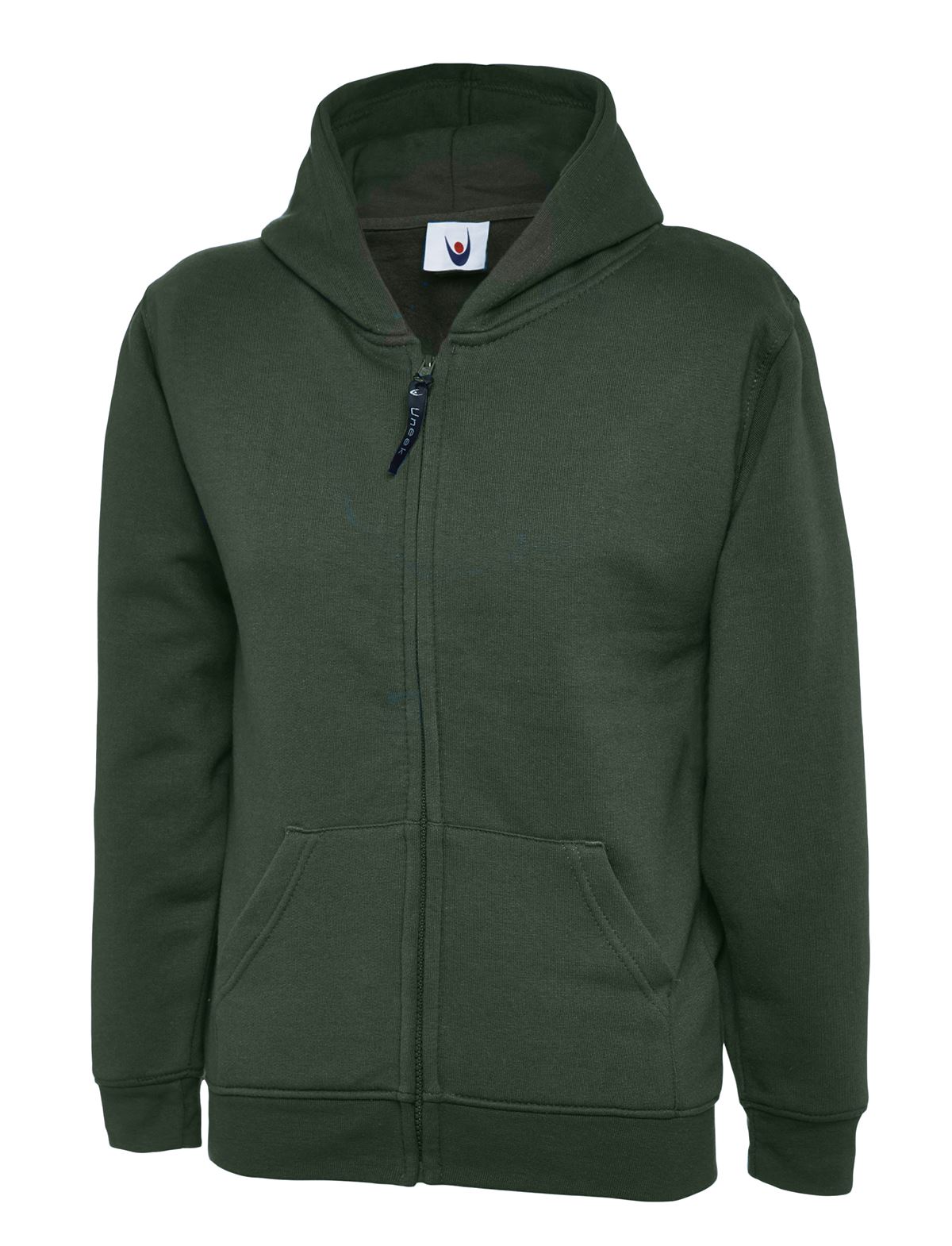 Uneek Kids' Classic Full Zip Hooded Sweatshirt, 50% Polyester/Cotton, Bottle, 7