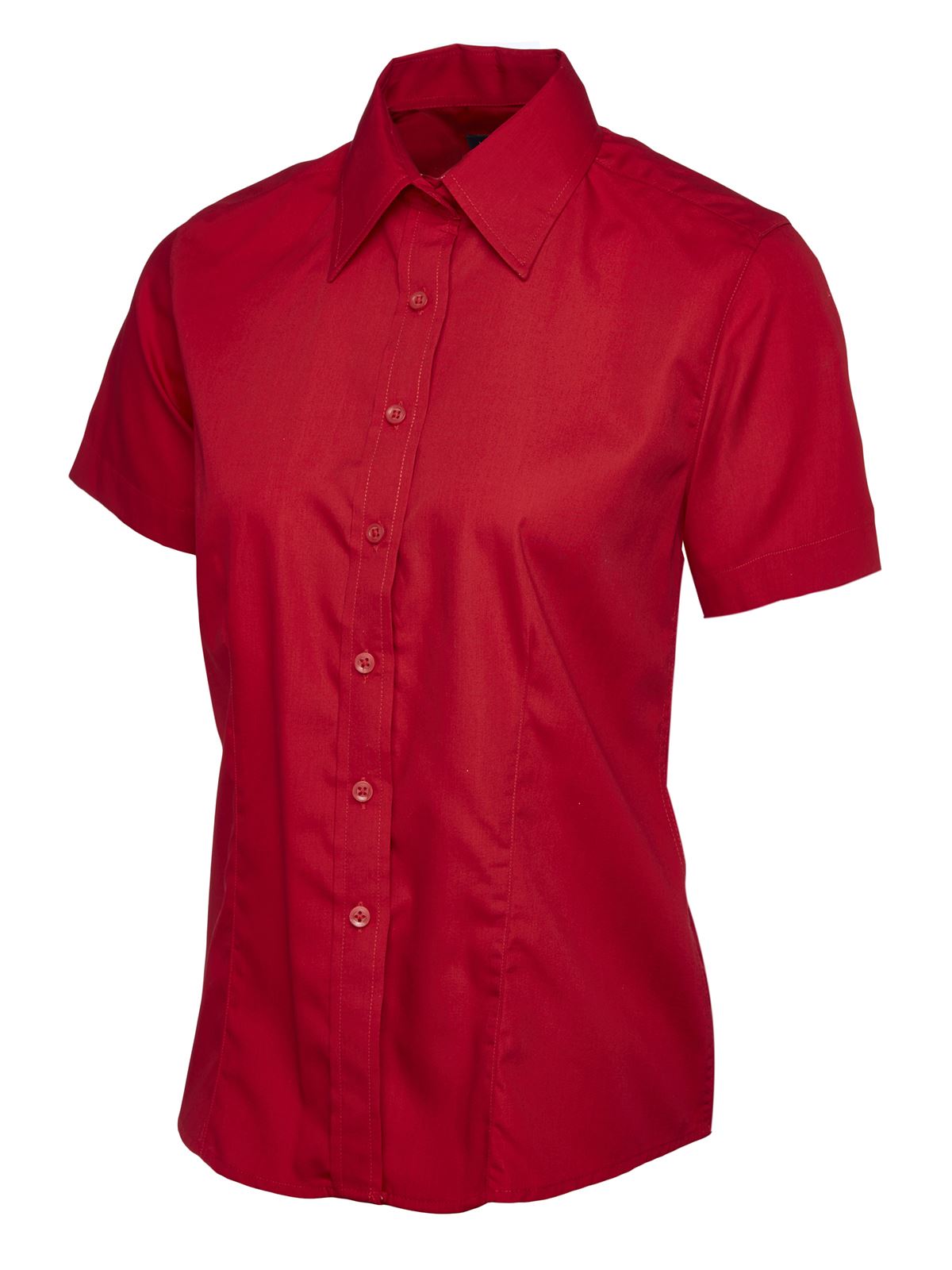 Uneek Ladies' Poplin Half Sleeve Shirt - Red - XL