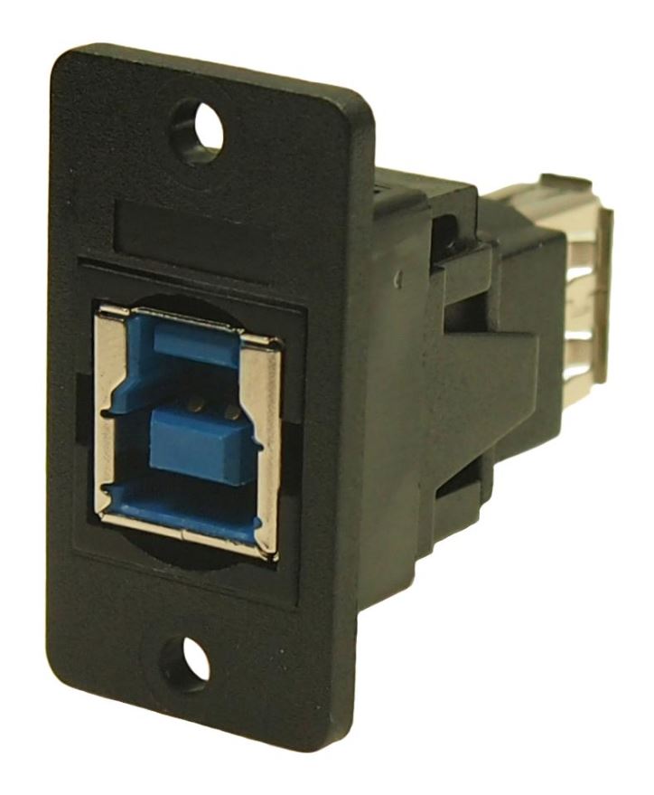 CLIFF Conector USB 3.0 Tipo B para Tipo A Passante, Preto, Furos de 3.2mm